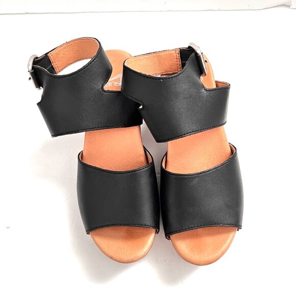 Dansko Minka Sandals Block Heel Ankle Strap Black Leather Clog - Picture 9 of 9
